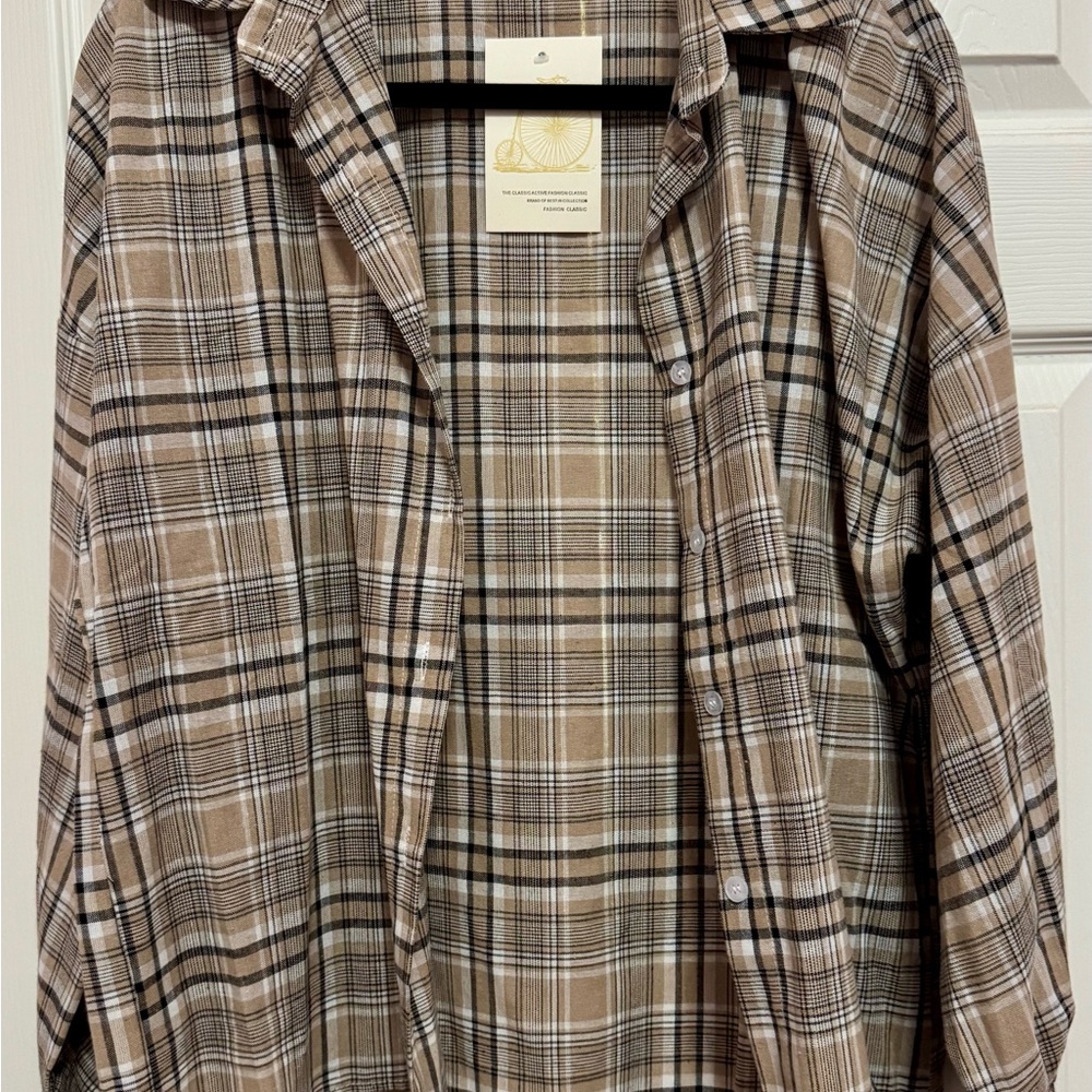 YesStyle Plaid Button Down Shirt - Khaki